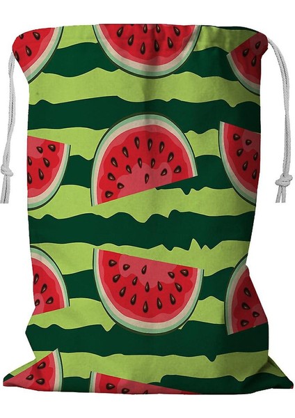 Karpuz Şeritli Çamaşır Sepeti Kordonlu 45X60 cm (Yurt Dışından)