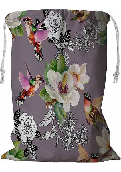 Vahşi Egzotik Kuşlar Dalda Çiçekler Ipli Çamaşır Sepeti 45X60 cm (Yurt Dışından)