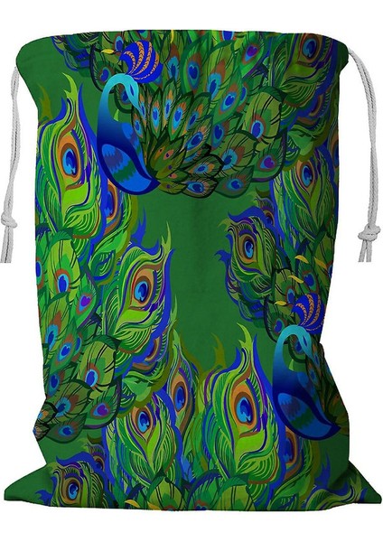 Tavus Kuşu Kuşları Tamamen Yelpaze Kuyruk Ipli Yeşil Çamaşır Sepeti 45X60 cm (Yurt Dışından)