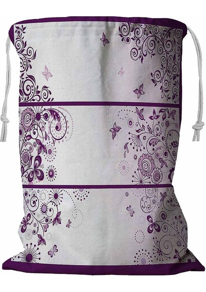 Yatay Menekşe Çiçekli Tebrik Afişleri Seti Ipli Çamaşır Sepeti 45X60 cm (Yurt Dışından)