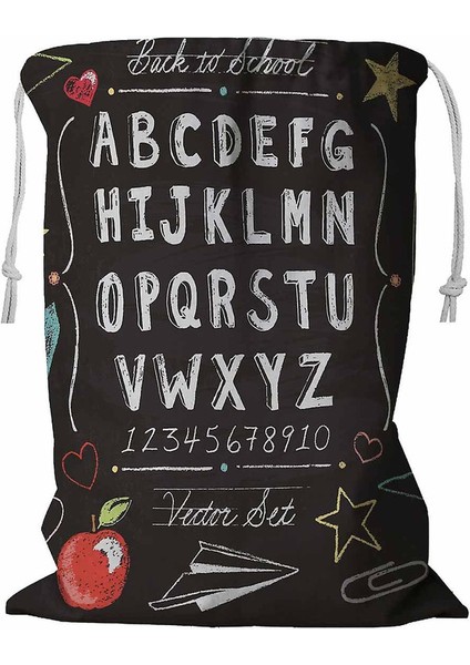 Vintage Okula Dönüş Kara Tahta Seti Ipli Çamaşır Sepeti 45X60 cm (Yurt Dışından)