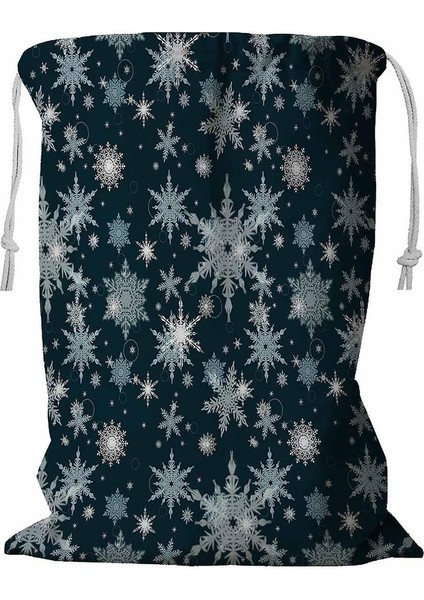 Noel Desenli Beyaz Kar Taneleri Ipli Çamaşır Sepeti 45X60 cm (Yurt Dışından)