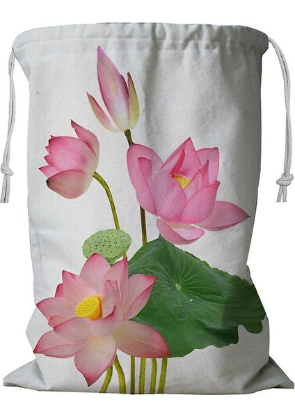Güzel Pembe Lotus Çiçek Buketi Ipli Beyaz Çamaşır Sepeti Üzerinde Izole 45X60 cm (Yurt Dışından)