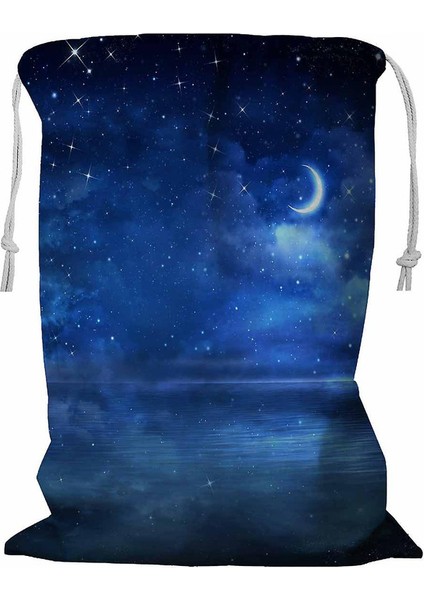 Güzel Gece Gökyüzü Açık Deniz Ipli Çamaşır Sepeti 45X60 cm (Yurt Dışından)