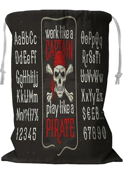 Vintage Latin Alfabesi Harfler Sayılar Korsan Kafatası Ipli Çamaşır Sepeti 45X60 cm (Yurt Dışından)