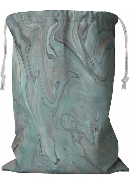 Yeşil Mermer Dokulu Kordonlu Çamaşır Sepeti 45X60 cm (Yurt Dışından)