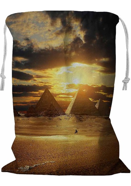 Giza Piramitleri Üzerinde Gün Batımı Ipli Çamaşır Sepeti 45X60 cm (Yurt Dışından)
