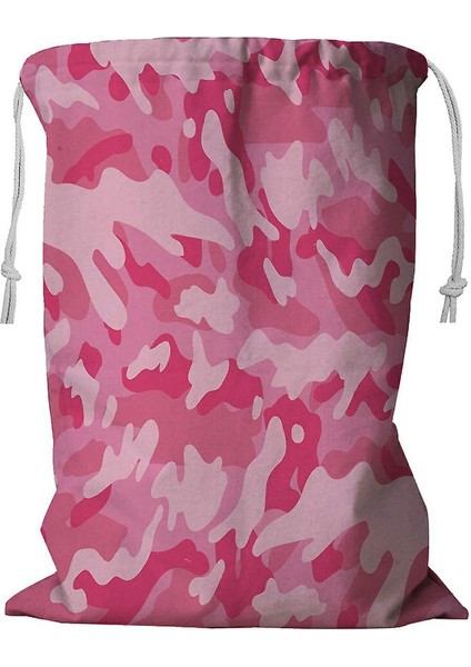 Pembe Kamuflaj Desenli Ipli Çamaşır Sepeti 45X60 cm (Yurt Dışından)