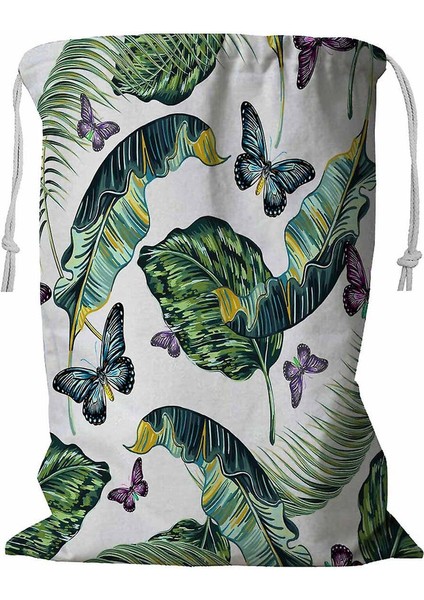 Tropical Leaves Jungle Leaf Butterflies Ipli Çamaşır Sepeti 45X60 cm (Yurt Dışından)