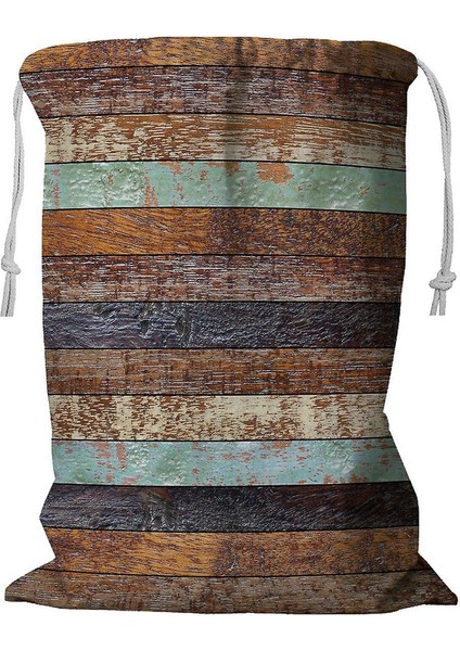 Vintage Dokulu Kordonlu Çamaşır Sepeti 45X60 cm (Yurt Dışından)