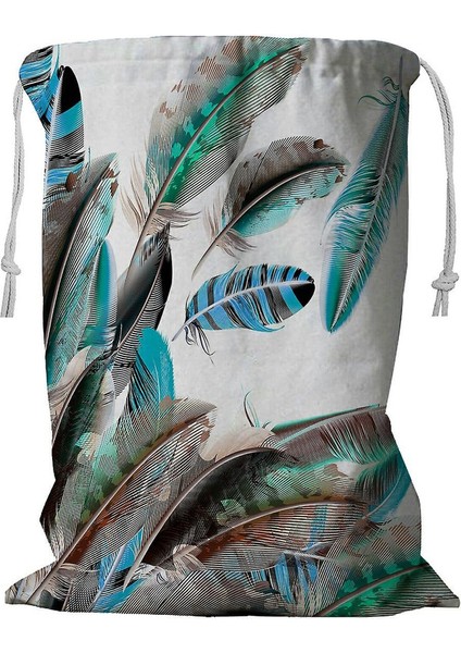 Mavi ve Beyaz Tüylü Kordonlu Çamaşır Sepeti 45X60 cm (Yurt Dışından)