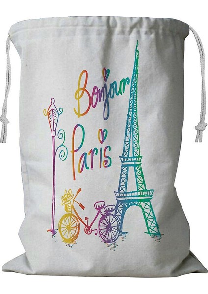 Bonjour Paris Metin Kulesi Eyfel Ipli Bisiklet Çamaşır Sepeti 45X60 cm (Yurt Dışından)