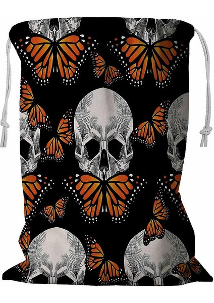 Kurukafa Turuncu Kelebek Siyah Ipli Çamaşır Sepeti 45X60 cm (Yurt Dışından)