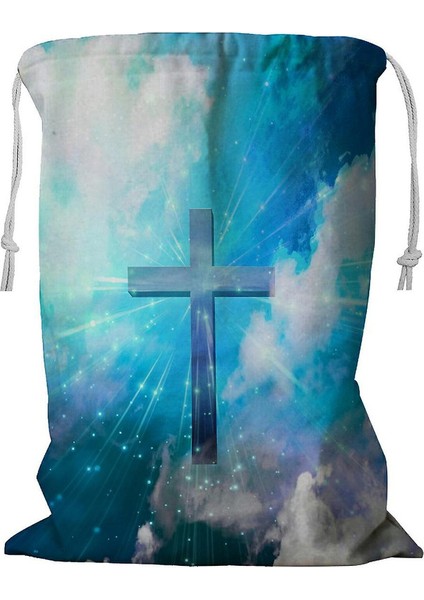 Çapraz Gökyüzü Bulutları Ipli Çamaşır Sepeti 45X60 cm (Yurt Dışından)