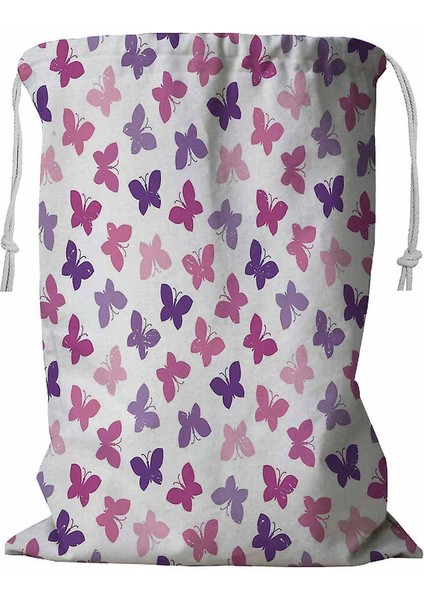 Kelebekler Mor Pembe Sevimli Hipster Ipli Çamaşır Sepeti 45X60 cm (Yurt Dışından)