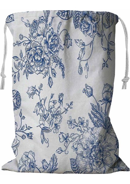 Mavi Şakayıklı Çamaşır Sepeti Kordonlu 45X60 cm (Yurt Dışından)