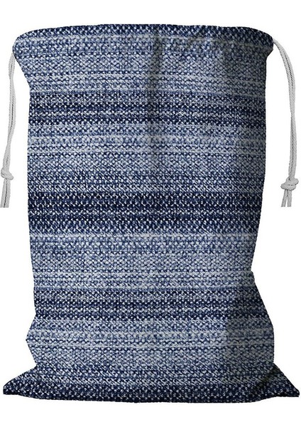 Fırçalı Çizgili Motifli Tüvit Benekli Ipli Çamaşır Sepeti 45X60 cm (Yurt Dışından)