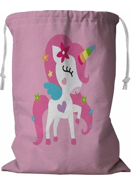 Unicorn Midilli Kordonlu Çamaşır Sepeti 45X60 cm Pembe (Yurt Dışından)