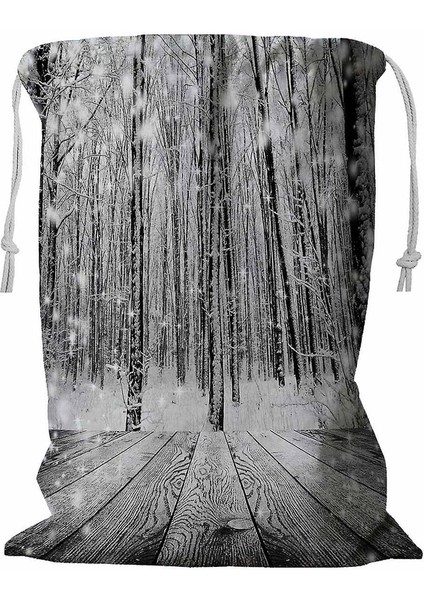 Noel Ahşap Üzerinde Kar Dokulu Orman Kışlık Çamaşır Sepeti Ipli 45X60 cm (Yurt Dışından)