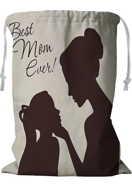Anne Kız Silüetleri Best Mom Ever Ipli Çamaşır Sepeti 45X60 cm (Yurt Dışından)