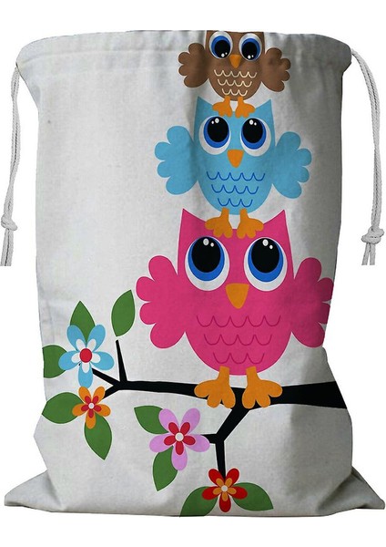 Üç Renkli Baykuş Ipli Çamaşır Sepeti 45X60 cm (Yurt Dışından)