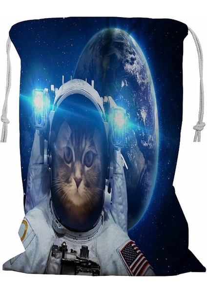 Kedi Dış Uzay Ipli Çamaşır Sepeti 45X60 cm (Yurt Dışından)