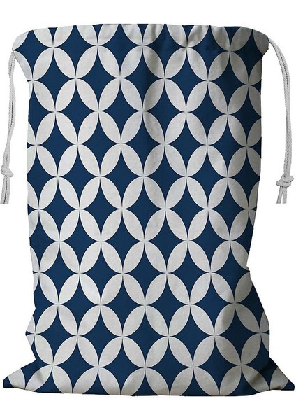 Geometrik Tekrarlanabilir Mavi Beyaz Daire Ipli Düzenlenebilir Dosya Çamaşır Sepeti 45X60 cm (Yurt Dışından)