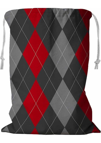 Kırmızı Gri Argyle Ipli Çamaşır Sepeti 45X60 cm (Yurt Dışından)