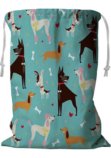 Sevimli Köpekler Desenli Ipli Çamaşır Sepeti 45X60 cm (Yurt Dışından)