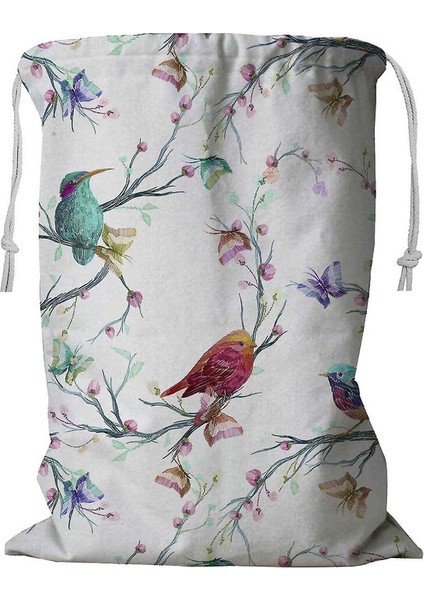 Kuş Kelebek Çiçek Yaprak Dal Çamaşır Sepeti Ipli 45X60 cm (Yurt Dışından)