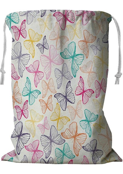 Renkli Anahat Kelebekler Ilkbahar Yaz Ipli Çamaşır Sepeti 45X60 cm (Yurt Dışından)