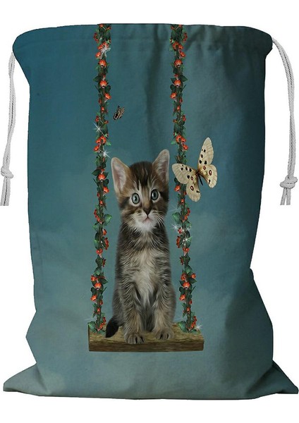 Hamakta Küçük Kedi Ipli Çamaşır Sepeti 45X60 cm (Yurt Dışından)