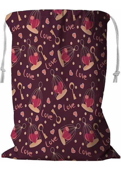 Sevgililer Günü Kalpli ve Ipli Anahtar Çamaşır Sepeti 45X60 cm (Yurt Dışından)