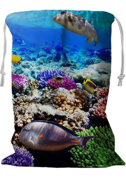 Okyanus Desenli Kordonlu Çamaşır Sepeti 45X60 cm (Yurt Dışından)