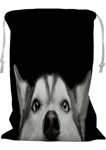 Husky Köpek Desenli Kordonlu Çamaşır Sepeti 45X60 cm (Yurt Dışından)