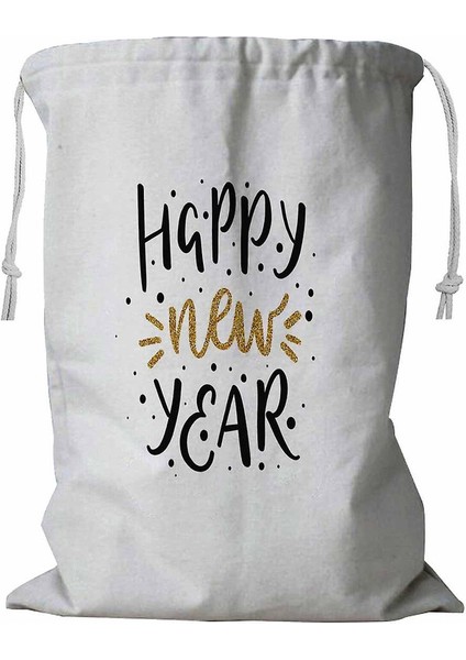 Happy New Year Shine Letters Siyah Altın Çamaşır Sepeti Ipli 45X60 cm (Yurt Dışından)