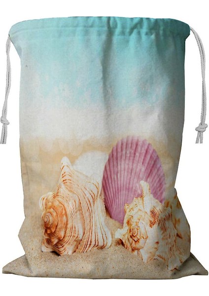 Deniz Kabukları Kum Okyanus Yazlık Plaj Çamaşır Sepeti Ipli 45X60 cm (Yurt Dışından)
