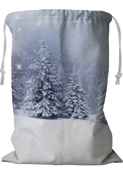 Noel Karlı Köknar Ağaçları Ipli Çamaşır Sepeti 45X60 cm (Yurt Dışından)