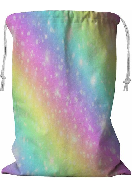 Galaxy Fantasy Unicorn Gökkuşağı Pastel Bulutlar Gökyüzü Ipli Çamaşır Sepeti 45X60 cm (Yurt Dışından)