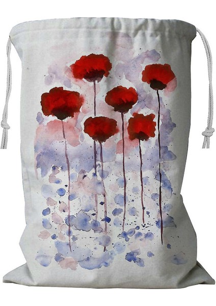 Suluboya Gelincikler Ipli Çamaşır Sepeti 45X60 cm (Yurt Dışından)