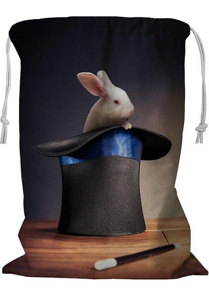 Fotoğraf Kompozit Tavşan Sihirbaz Şapkası Ipli Çamaşır Sepeti 45X60 cm (Yurt Dışından)