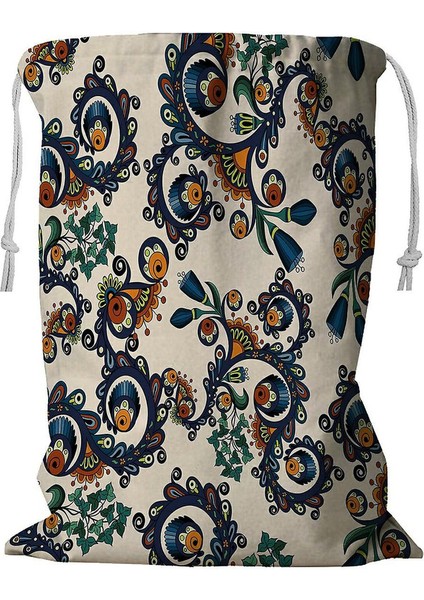 Flowers Doodles And Cucumbers Ipli Çamaşır Sepeti 45X60 cm (Yurt Dışından)