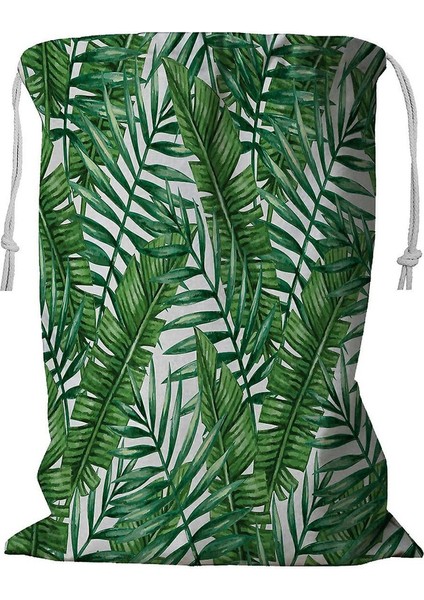 Suluboya Tropikal Palmiye Yaprakları Ipli Çamaşır Sepeti 45X60 cm (Yurt Dışından)