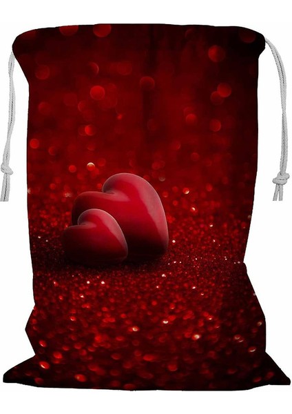Iki Kırmızı Kalp Simli Sevgililer Günü Ipli Çamaşır Sepeti 45X60 cm (Yurt Dışından)