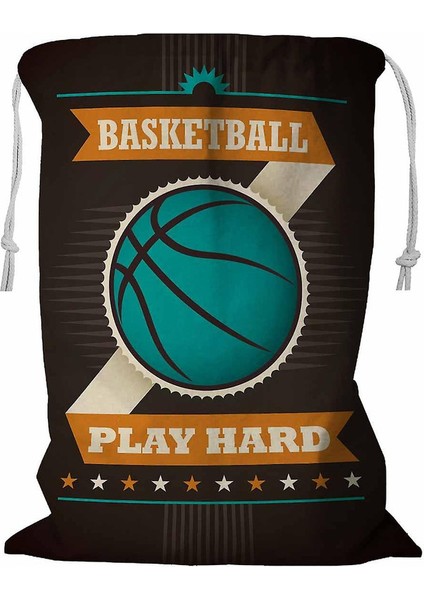 Basketbol Poster Tasarımlı Ipli Çamaşır Sepeti 45X60 cm (Yurt Dışından)