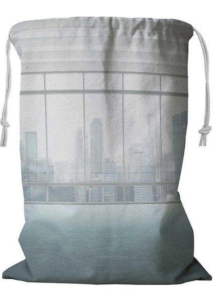 Büyük Pencereli Ipli Beyaz Ofis Çamaşır Sepeti 45X60 cm (Yurt Dışından)