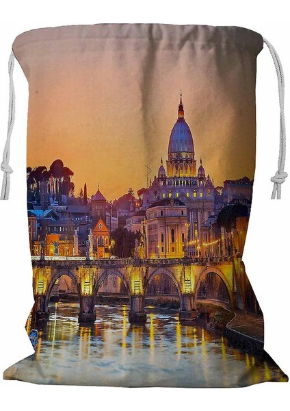 Roma'da Gece Manzaralı Katedral Italya Ipli Çamaşır Sepeti 45X60 cm (Yurt Dışından)
