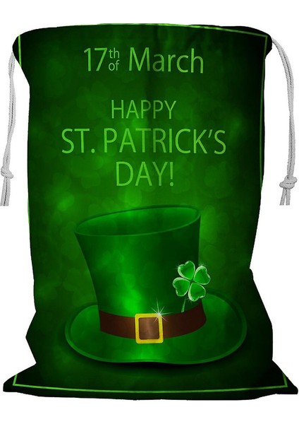 Mutlu Yeşil Yonca Yeşil Leprikon Şapkası Ipli Parlak Yonca Çamaşır Sepeti 45X60 cm (Yurt Dışından)