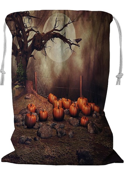 Balkabağı Tarlası Gece Sisli Ormanda Yaşlı Bir Ağaç Kuzgun Ipli Çamaşır Sepeti 45X60 cm (Yurt Dışından)