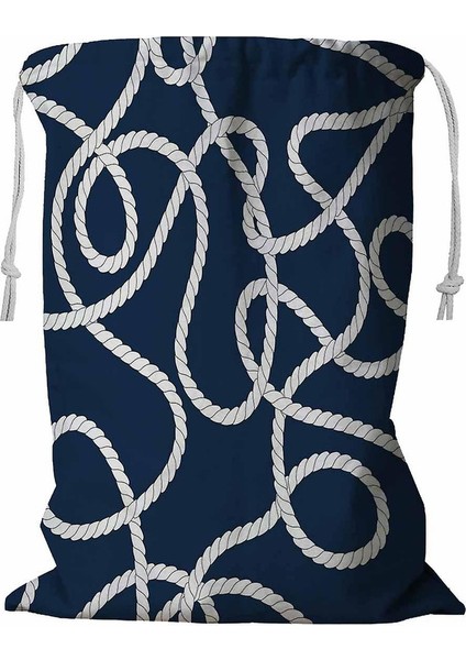 ve Beyaz Karışık Deniz Halatları Desenli Ipli Çamaşır Sepeti 45X60 cm (Yurt Dışından)